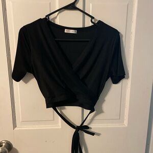 Romwe Black Wrap Top